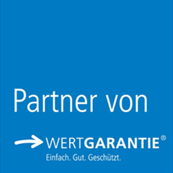 Partner von Wertgarantie Logo auf blauem Hintergrund